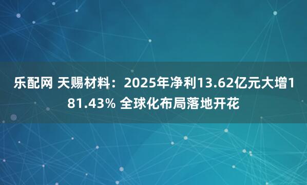 乐配网 天赐材料:2025年净利13.62亿元大增181.43% 全球化布局落地开花