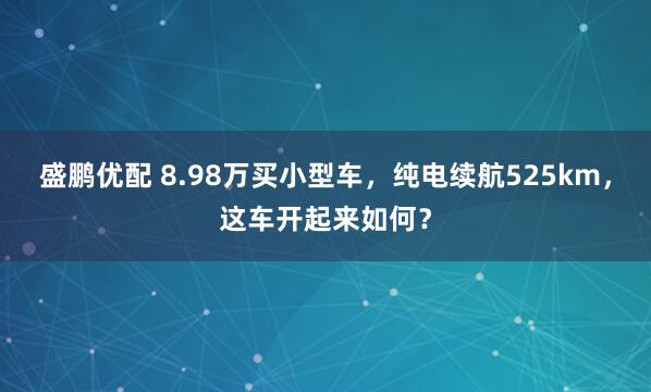 盛鹏优配 8.98万买小型车，纯电续航525km，这车开起来如何？